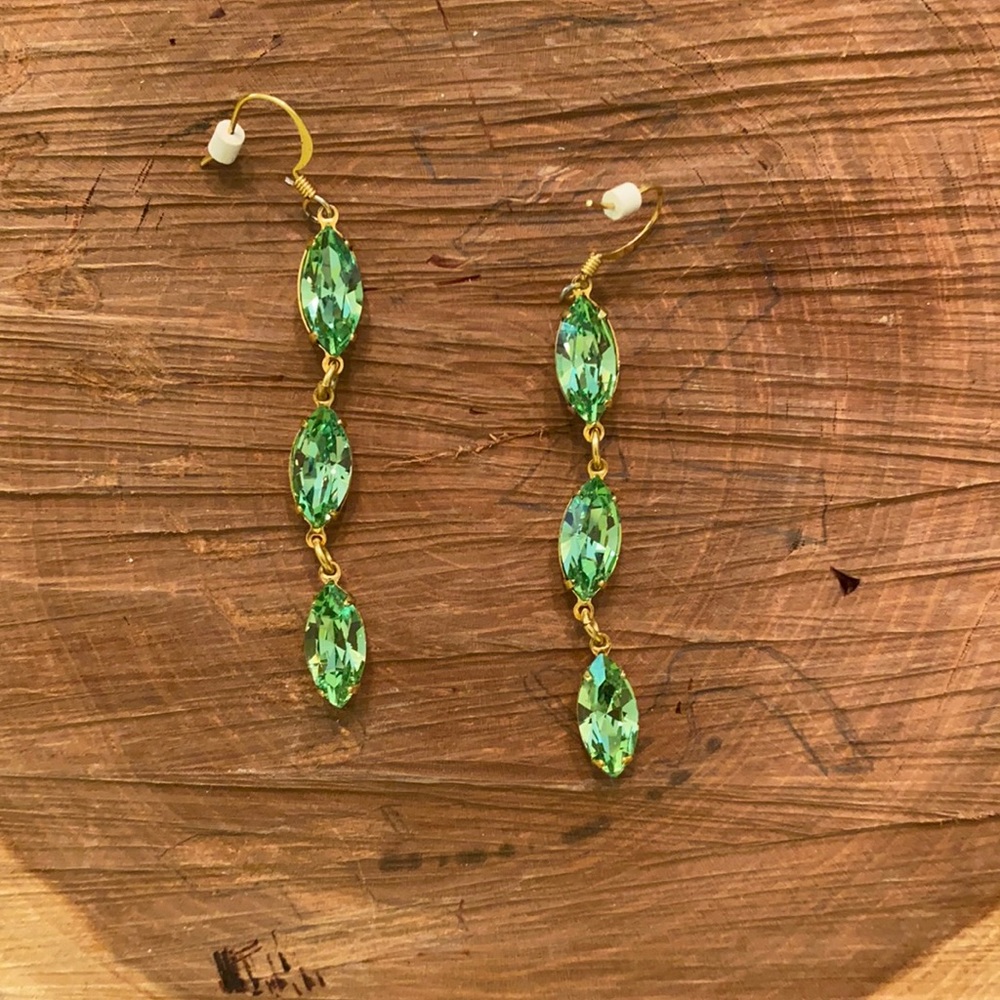 Green jewel dangly earrings